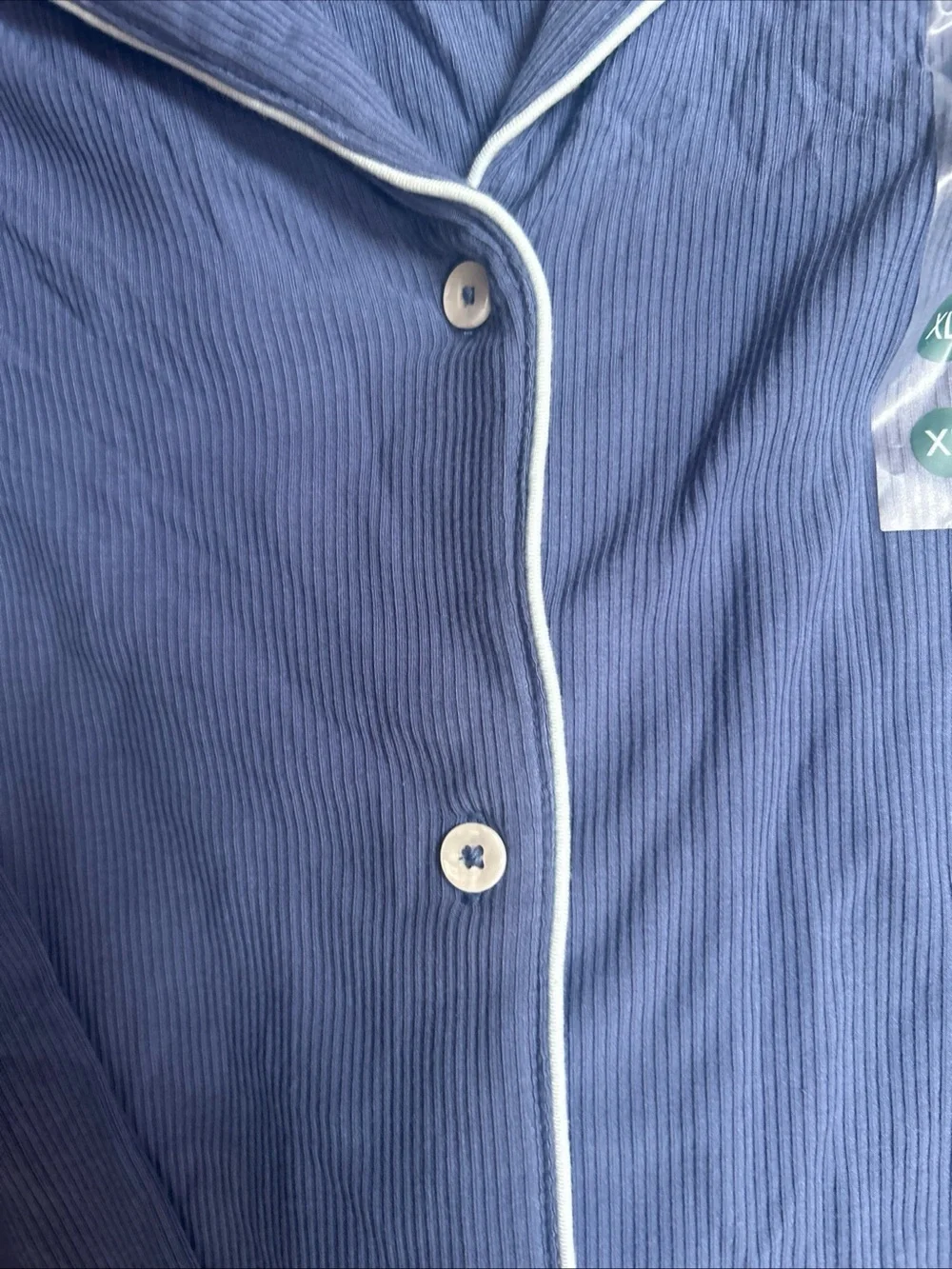 State of Day Ribbed Notched-Collar Button Down Periwinkle Blue PJ’s Set Size XL
